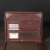 Executive Genuine Leather Zippered Portfolio & Document Organizer