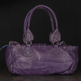 Purple Pebbled Leather Handbag with Contrast Stitching