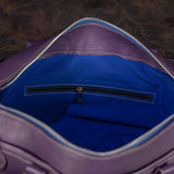 Purple Pebbled Leather Handbag with Contrast Stitching
