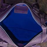 Purple Pebbled Leather Handbag with Contrast Stitching